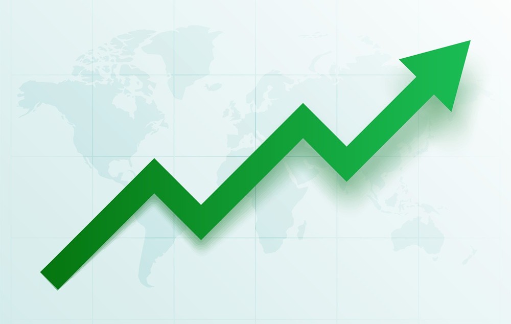 business success growth green arrow on world map vector